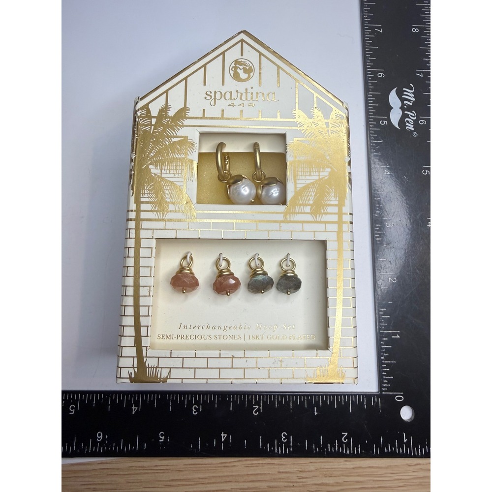 Spartina 449 Bauble Store Interchangeable Hoop Earrings Pearl Sunstone 18k Gold